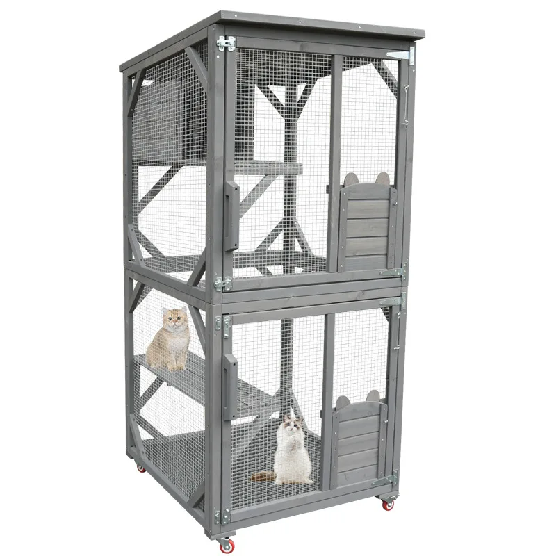 

Luxury cat villa wooden cage fully transparent solid wood nest house household small apartment cage