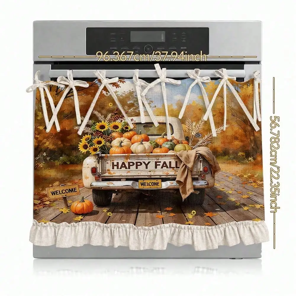 2D Autumn Harvest Truck Pattern Multi-Functional Decorative Curtain, Suitable Kitchen Skirt, Oven Cover, Washing, Dishwasher, Bathroom Window Treatment, and Kitchen Decor, Halloween Kitchen Apron
