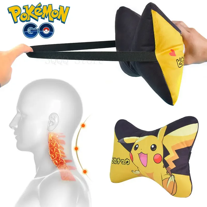 Pokemon Pikachu Car Neck Pillow Anime Cartoon Automotive Interior Accessories Headrest For Head Pain Relief Universal Car Pillow