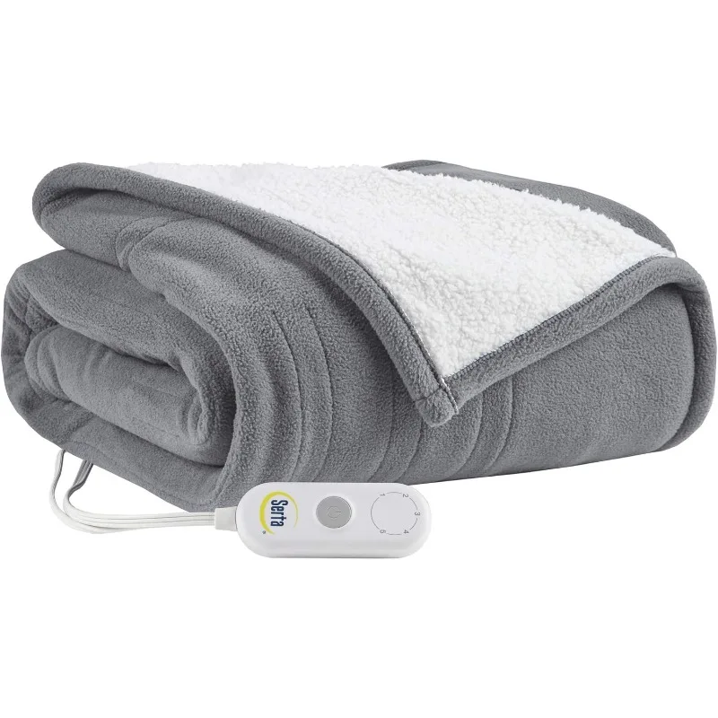 Fleece to Sherpa Electric Blanket Fast Heating Soft Cover, Safety Auto Shut Off Timer, Low EMF, Multi Heat Setting