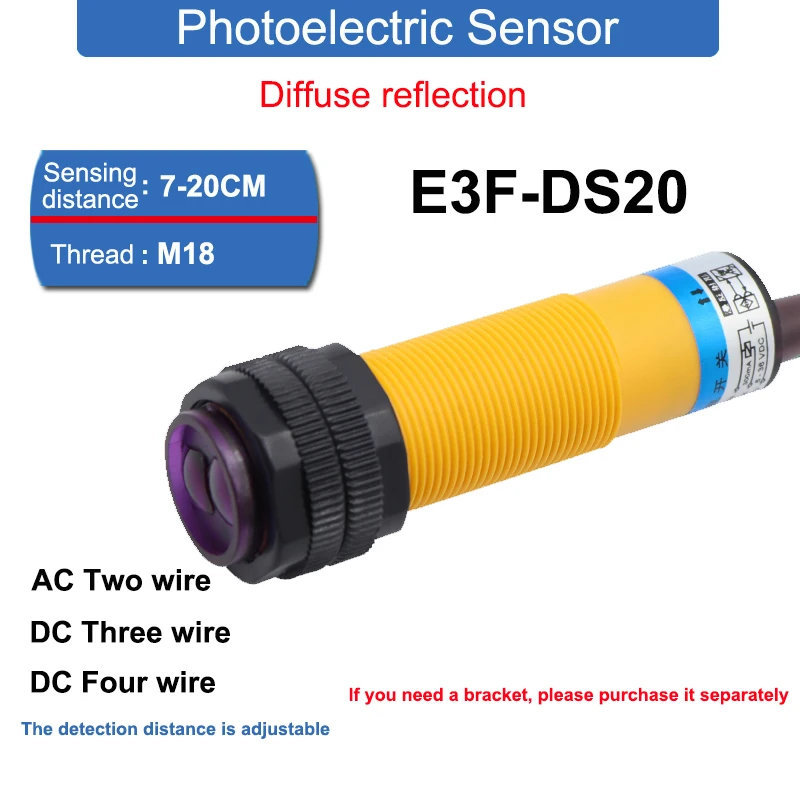 E3F-DS20C4-B2-P1-P2-Y1-Y2-C3-P3 M18 20CM Sensing Distance Diffuse Reflection Photoelectric Switch Sensor