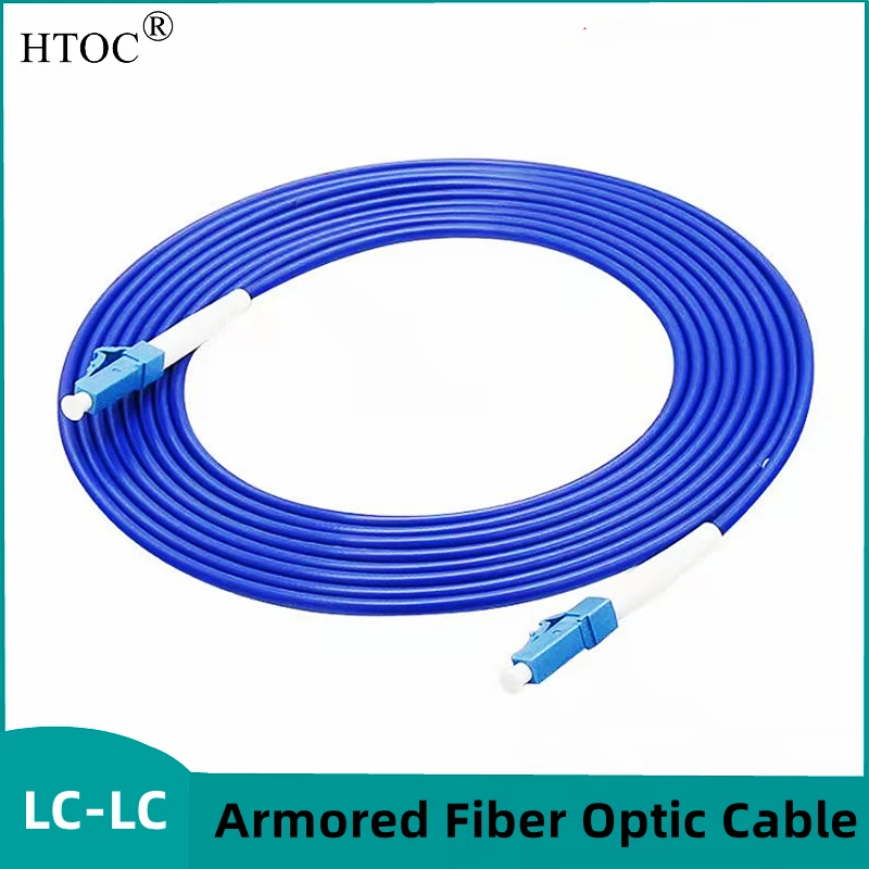 HTOC Single-Mode UPC LC-LC Armored Fiber Optic Cable Waterproof Pull Rodent Bite Resistance Multiple Lengths Good Stability