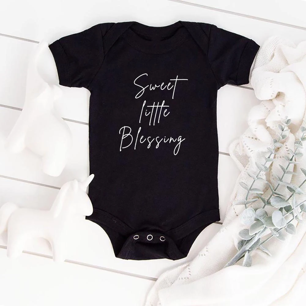 Sweet Little Blessing Baby Girl Clothes 100% Cotton Baby Items Onesies Summer Newborn Baby Stuff Bodysuits Black Infant Romper