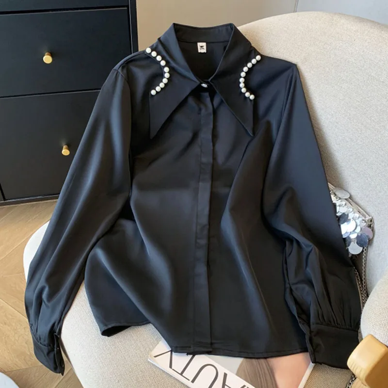 Long Sleeve Blouse For Women White Loose Button Turn-down Collar Shirts Spring Woman Clothing Office Ladies Chiffon Tops Mujer