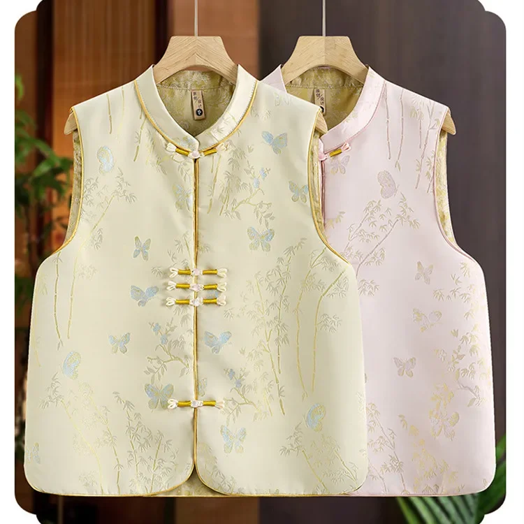 Fashion Autumn Vests Chinese Clothing Tang Embroidery Top Woman Costume Vest Women Shirt Ethnic Cardigan Ladies Outfits Blusas