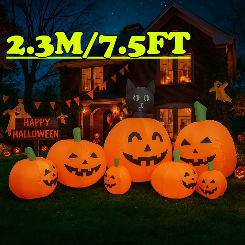 

7.5FT Holiday Lighting Pumpkins Cat Halloween Decorations Party Inflatable Model Outdoor Garden Horror Props Halloween Decor