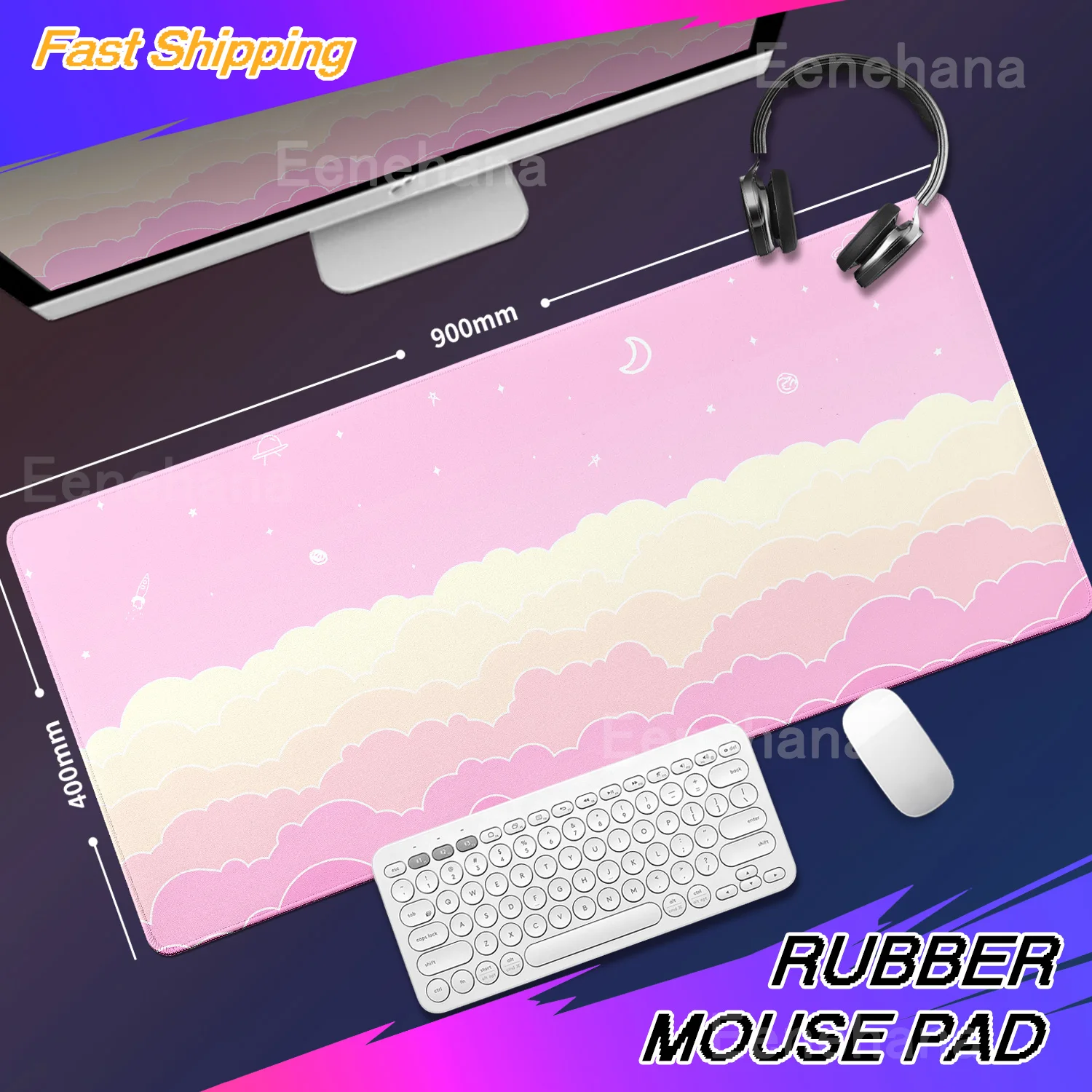 Light Pink Skyscape Mouse Pad Cute Aesthetic Xxl Kawaii Clouds Women Desk Pads Anime Pc Gamer Computer Mat Office Rubber Carpets