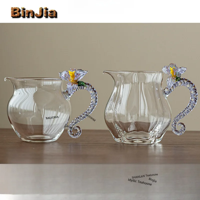 

High Borosilicate Glass Iris Tea Pitcher Pour Tea Cha Hai Dispenser Household Justice Cup White Tea Fair Mug For Tea Accessories