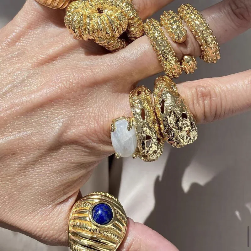

Vintage Jewelry Brass Gold Plated Irregular Crystal Ring Woman Europe America Party Accessories