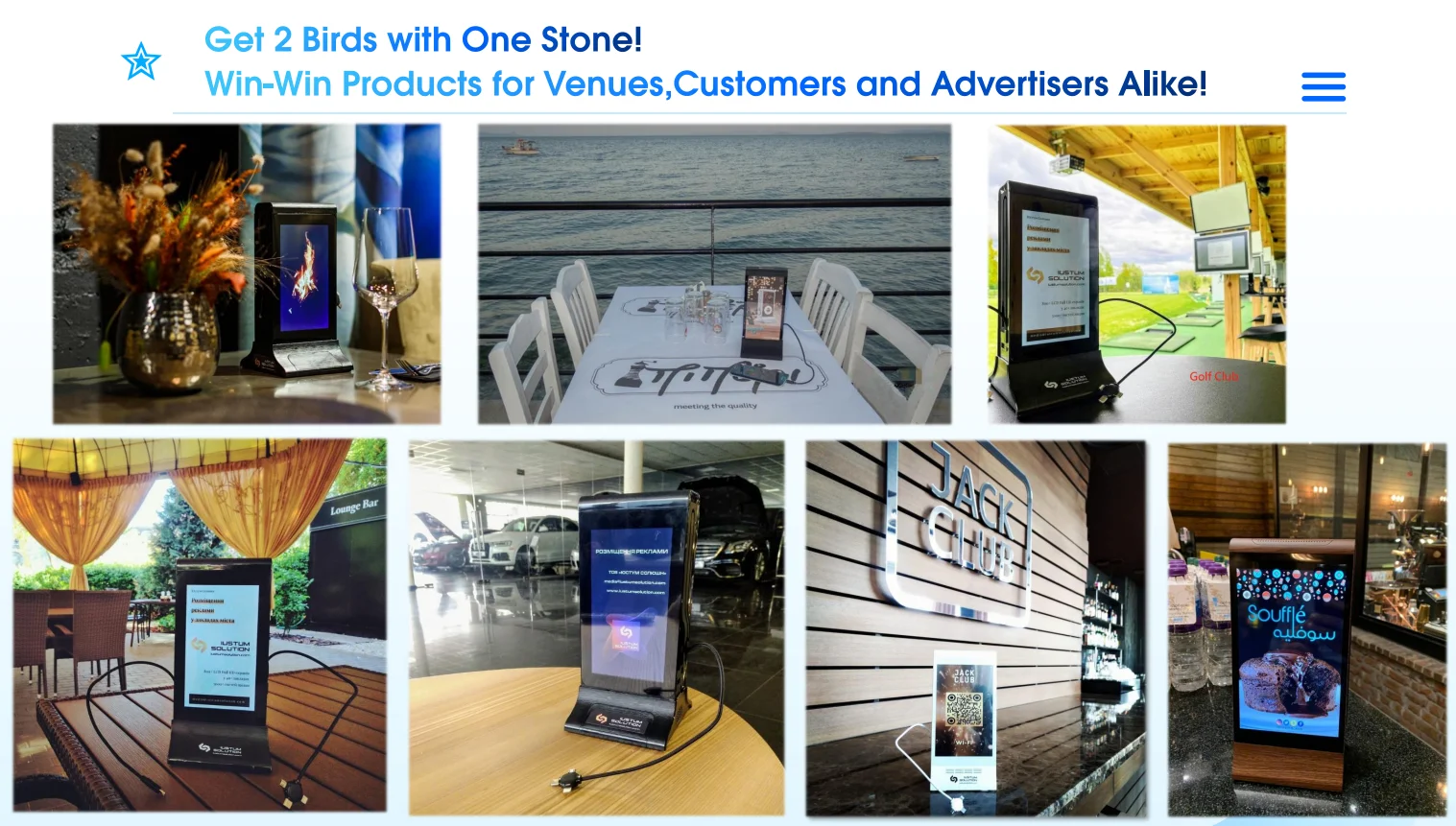 لوازم تقديم الطعام الفندقية الأخرى في الأماكن المغلقة معدات الخدمة التجارية لمطعم المقهى وعرض القائمة الرقمية للإعلان