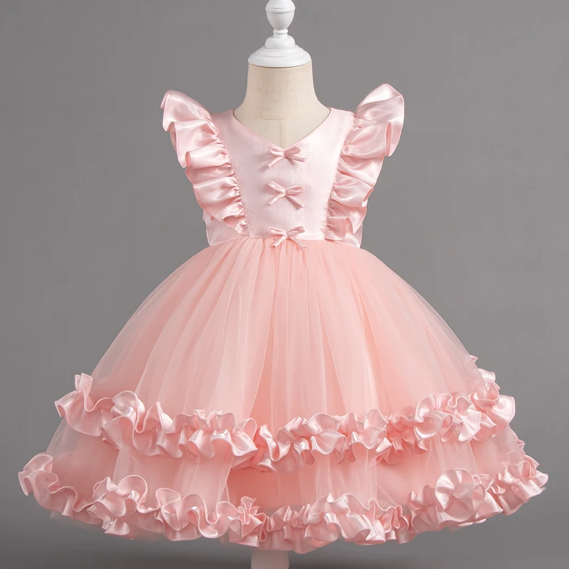 

Fashion Solid Color Girls Dresses for Girls Short Sleeve Lace Mesh Girls Party Dresses Summer Kids Girl Dress 1-9 Years