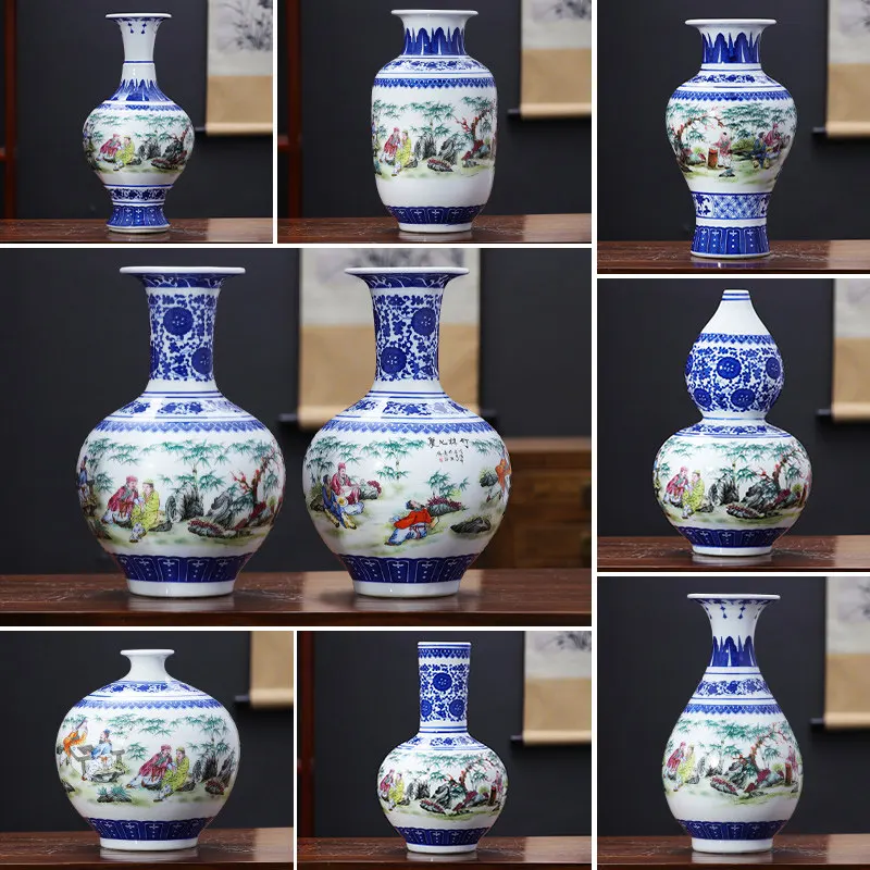 

Chinese Jingdezhen Ceramics Figurines Blue And White Porcelain Vase Ornaments Decoration Home Livingroom Table Furnishing Crafts