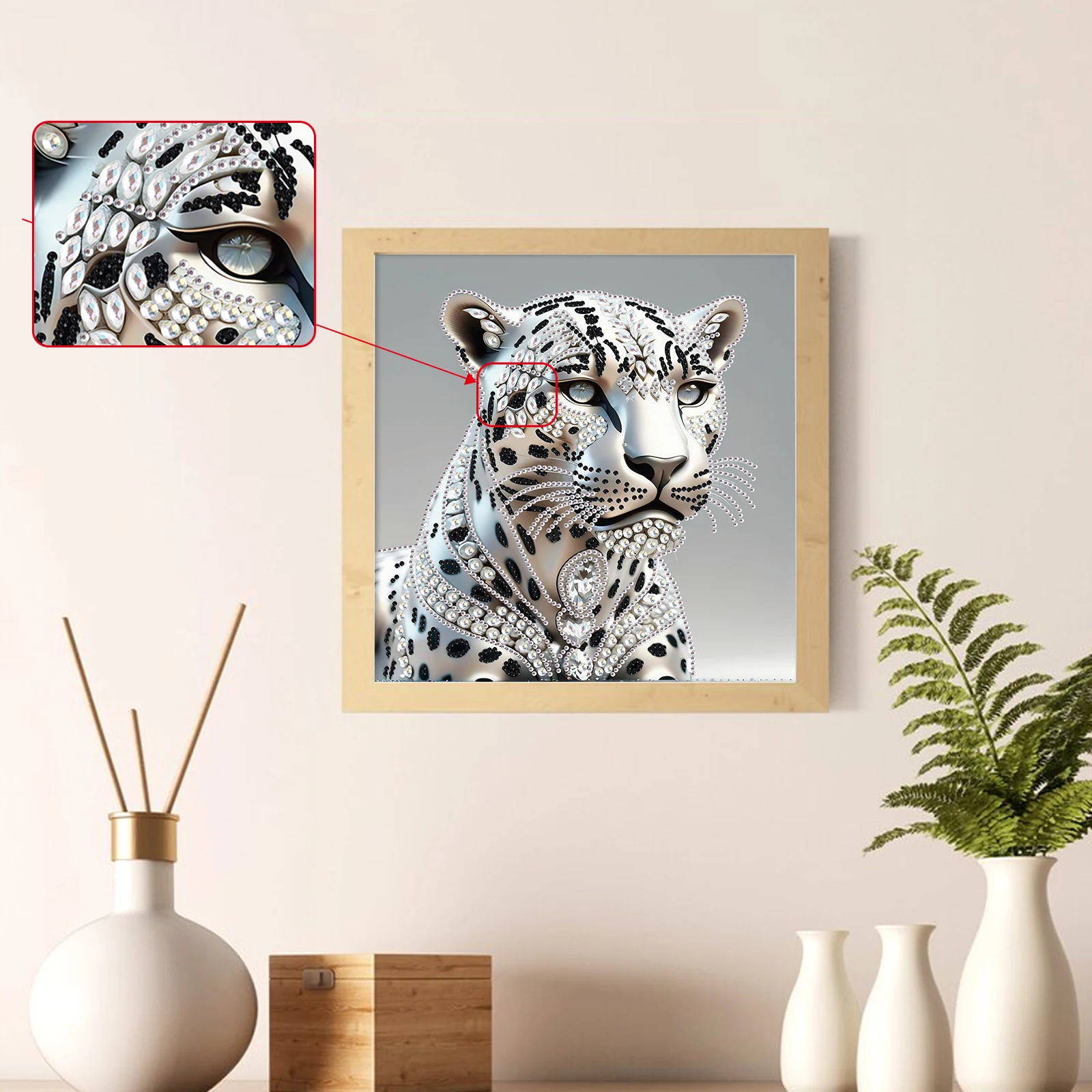 طقم طلاء فني ماسي على شكل خاص على شكل الفهد الفضي DIY للمبتدئين البالغين، طقم ألماس كريستالي كهدية لتزيين جدران المنزل