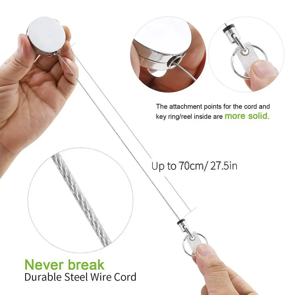 LLavero de Metal con Clip retráctil, carrete de cadena extensible, cordón de identificación, etiqueta de nombre, soporte para tarjeta, novedad