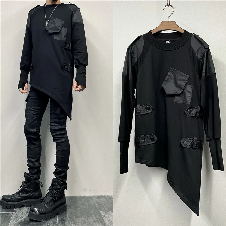 Dark Retro Undershirt Design Sense Trendy Mid-Length Sweater Asymmetric Splicing Machine Can Jacket