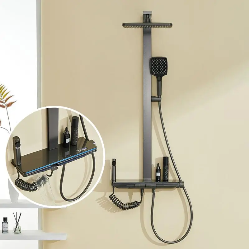 Household Supercharged Shower Grupo Temperatura Constante Banheiro Leite Branco Digital Pequeno Apartamento Cabeça de Chuveiro Cinza Novo