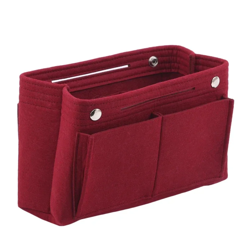 Lazyer Women Portable Solid Color Felt Multi Pockets Cosmetic Handbag Storage Organizer Girls Make Up Bags