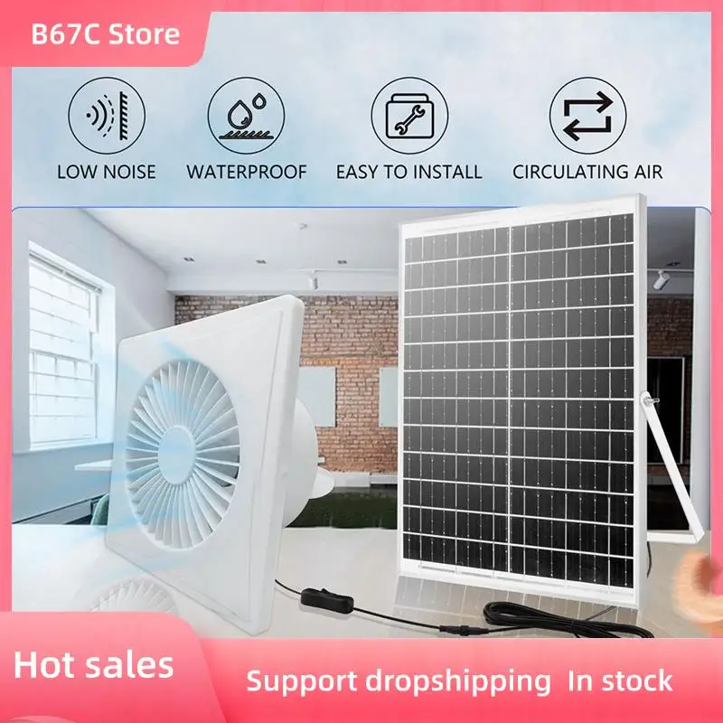 B67C Ventilation 6-Inch High-Speed Solar Silent Fan With 8W Panel Shed Solar Exhaust Fan For Chicken Coops,Greenhouses,Sheds B