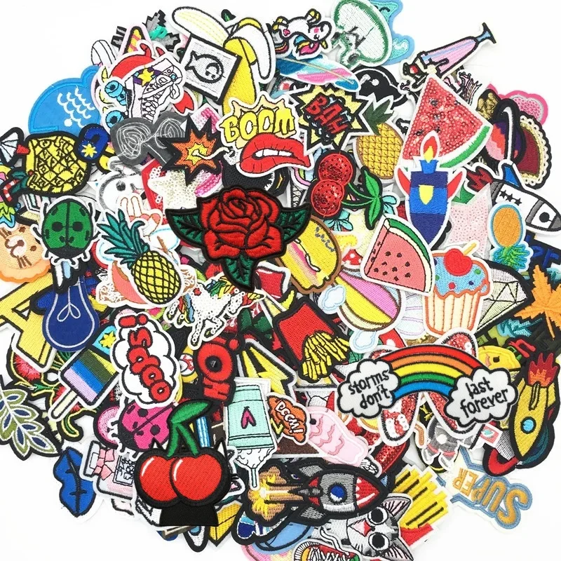 30PCS/lot Embroidery Patches Mixed Random Cartoon Iron On Patches for Clothing Sewing Stickers On Clothes Jeans Summer Style