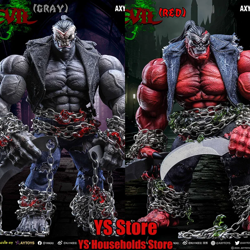 

AXYTOYS New D001B Gray D002A Red 1/12 Devil Monster Action Figure Muscle Body Design Chain Ornament 6" Full Set Figurine Model