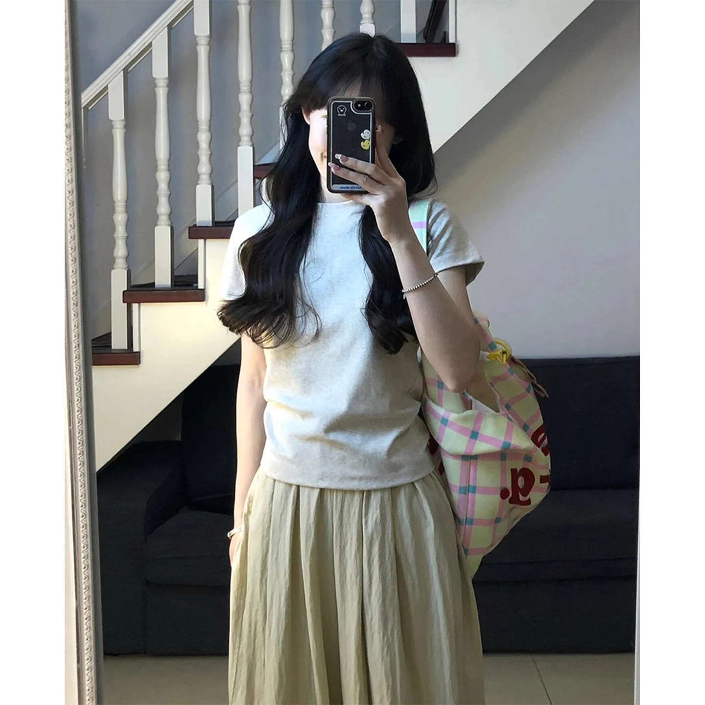Summer Short Sleeve T-Shirt Women's Slim Fit Base Color Korean Style Pure Desire Top Cotton Commute Style Universal Fit