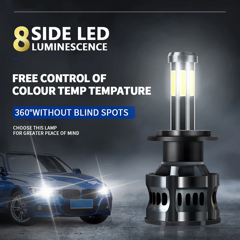 

H7 LED Headlight Bulb 360 Degree 8-sided H11 H8 H9 9005 HB3 9006 HB4 9012 10000LM 100W Super Bright Auto Lamps