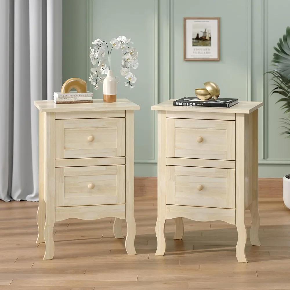 

Natural Wood Bedside Table with Drawers, Light-colored Wood Bedside Table, Solid Wood Bedside Table