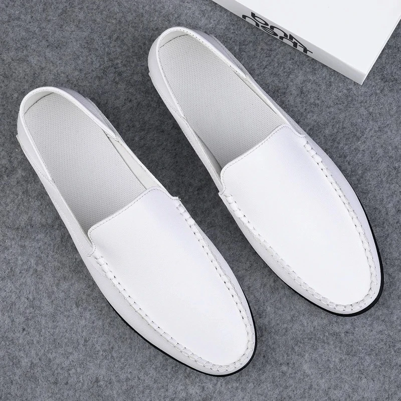Men\'s Italian Genuine Leather Loafers Designer Slip-On Driving Moccasins Boat Shoes Plus Size 46-47 Breathable Zapatillas Hombre