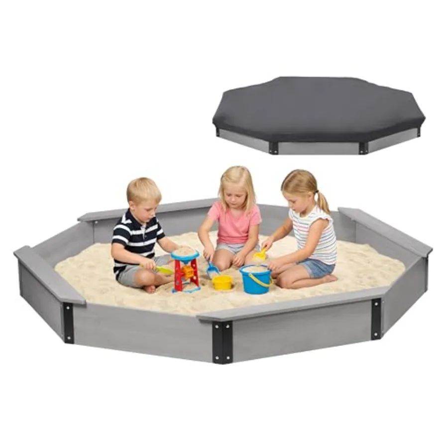 

Деревянная восьмиугольная песочница 85''x78''x9'' с крышкой, большая песочница для улицы, патио, двора, легкая и быстрая сборка