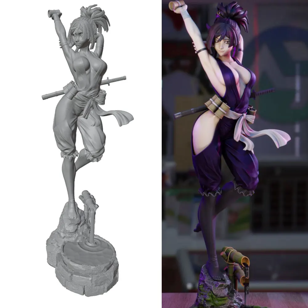 Estatua de anime gris impresa en tres dimensiones sin montar ni pintar - imagen 2