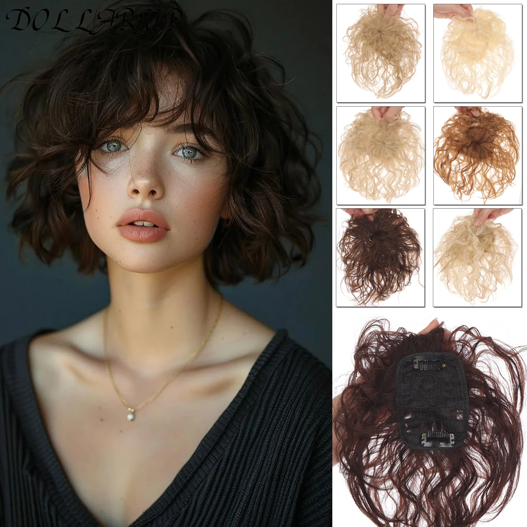

8Inch Synthetic Clip In Hair Extension Short Curly Toupee Hairpiece for Women With Thinning Hair Increase Hair Volume