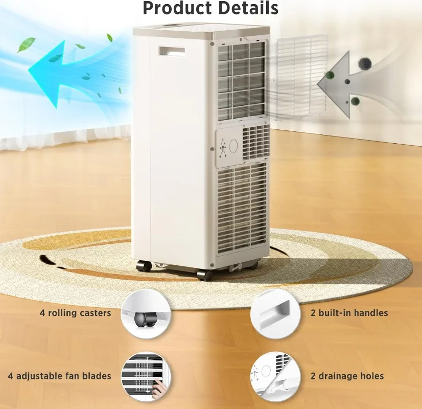 8,000 BTU Portable Air Conditioners Cool Up to 350 Sq.Ft, 4 Modes Portable AC with Remote Control/LED Display/24Hrs Timer, White