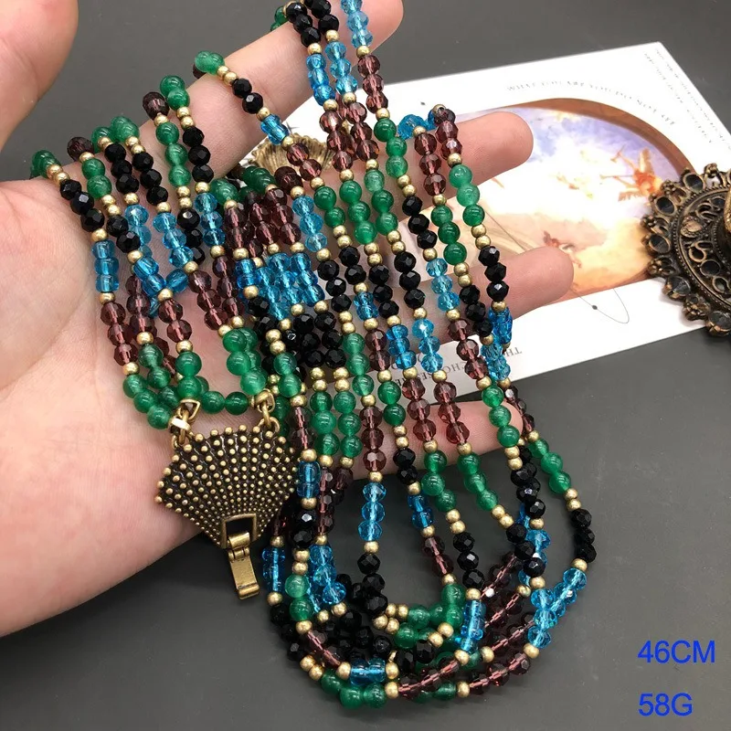 

Retro and Old High-end Versatile Necklace Multi-layer Beaded Colored Glazed Bead Short Neck Chain Shell Shape Switch