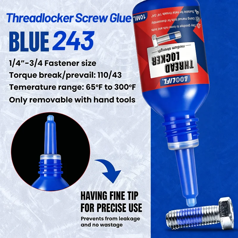 LOOLIFL 263 Thread Locker Blue 243 Removable Threadlocker Metal Screw Glue High Strength  Agent Anaerobic Adhesive Corrosion