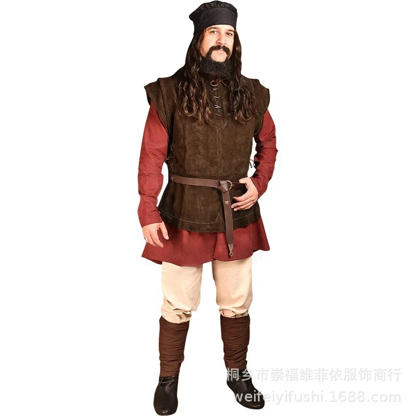 Medieval Shirt Men Vest Renaissance Pirate T Shirts Medieval Sleeveless Lace Up Costume Halloween Archer Costume