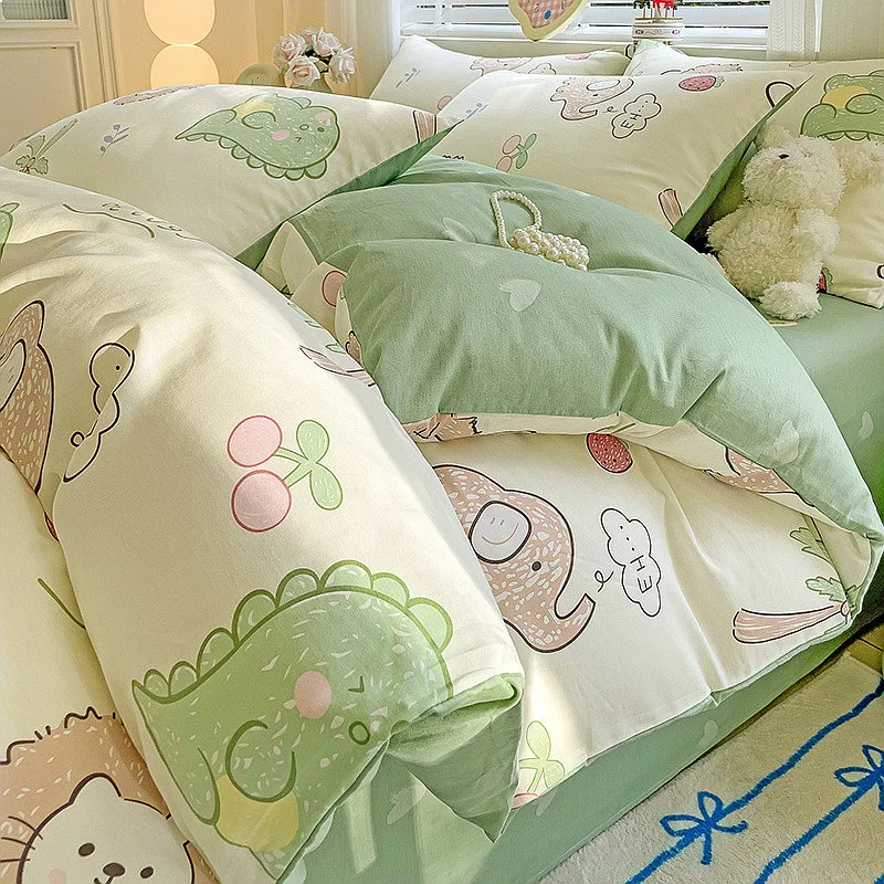 Cartoon Cotton Bedding Set 2026 New Autumn Winter Duvet Cover Set King Size Bed Sheets Pillowcases