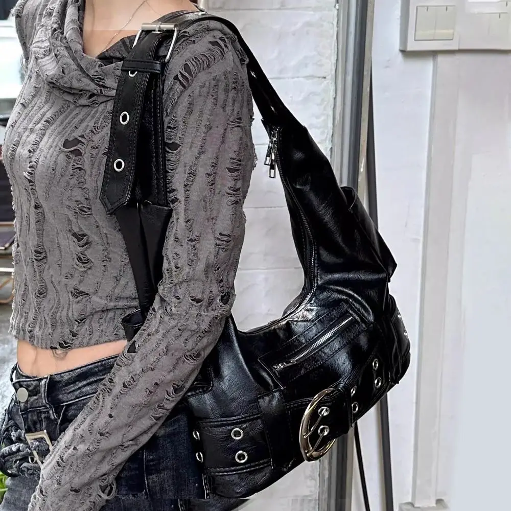 

Personality Metal Stud Rivet Shoulder Bag Spicy Girl Punk Style Underarm Bag Large Capacity Handbag Tote Bag Lady