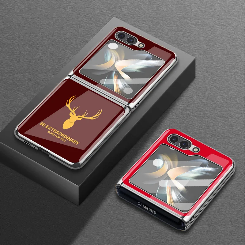 حافظة هاتف من الزجاج المقسى لهاتف سامسونج ، حافظة أنيقة مضادة للصدمات لهاتف جالاكسي Z Flip 5 ، فاخر ، 4