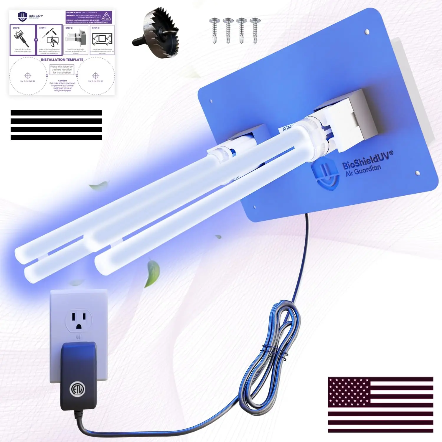 

36W HVAC UV Light Air Purifier Bulb for AC Systems - Dual UVC Lamp Duct Filter, Safe Zero Ozone Emission