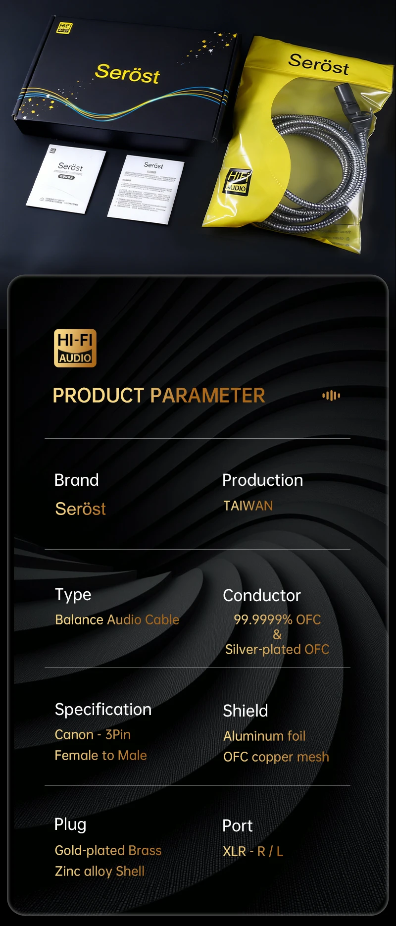 Serost HiFi Audio Balance-Kabel 99,9999% Versilbertes OFC-Kabel XLR-Audiokabel für CD DAC DSP Verstärker Aktivlautsprecher – Detail 10