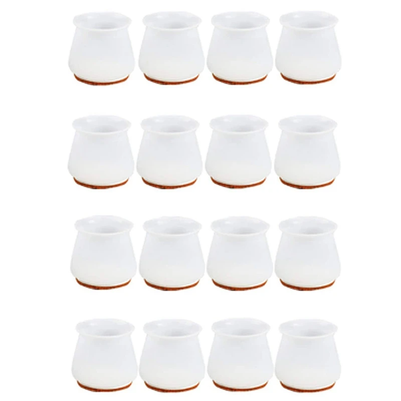 ABGG-Silicone Chair Leg Caps With Felt Pads - Free Moving Table Leg Covers, 16 Pcs Stool Leg Protectors - Transparent White