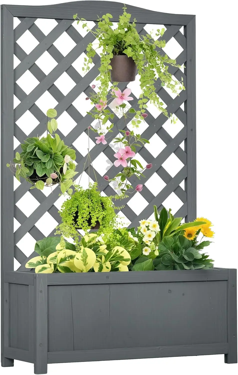 

Wooden Raised Garden Bed with Trellis, 46" Planter Box, to Grow Vegetables, Herbs, and Flowers for Backyard, Patio, Gray
