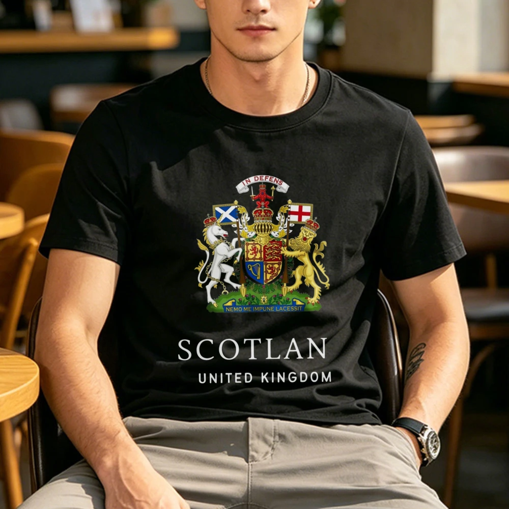 Edinburgh Shirt Scotland T-shirt Unisex Cotton Tees Patriotic UK Heritage Print Tops Scottish Royal Crest with Latin Motto Tees