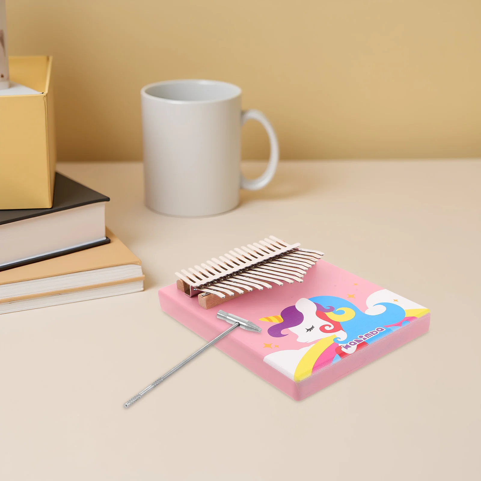 

Pink 17 Key Thumb Kalimba Cartoon Design Beginner Wooden Finger Piano Portable Musical Instrument for Kids Piano Music Accessory