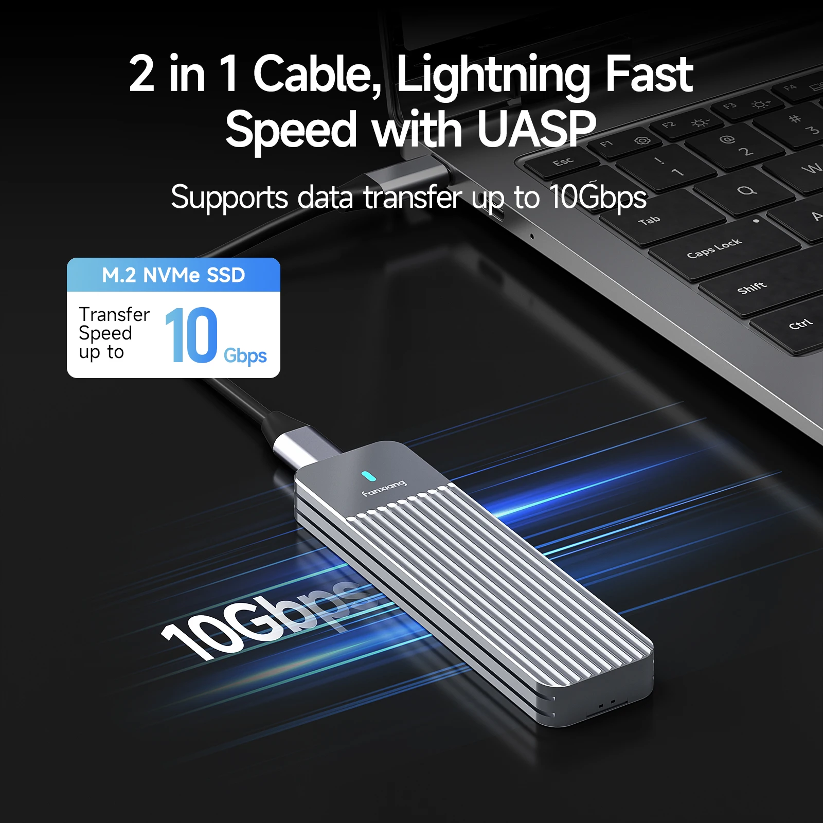 Fanxiang MD87 M.2 SSD carcasa 10Gbps NVMe/NGFF-SATA protocolo Dual USB 3,2 Gen2 tipo C SSD carcasa para 2280/2242/2230 caja de disco SSD