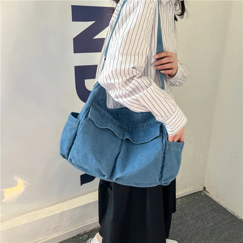 Women Denim bag Korean version of literary shoulder bag handbag retro large capacity Messenger bag women crossbody bag