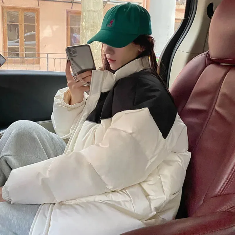 Fashion Bubble Coat Winter Jacket Female New Loose Warm Streetwear Women Short Korean Loose Spliced Color Contrast Bread Clothes
