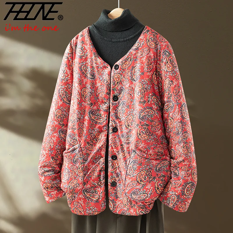 THHONE Winter Jackets for Women Parkas 2026 Cotton Linen Print  Casual Chinese Style Long Sleeve Thicken Cotton Padded Outerwear