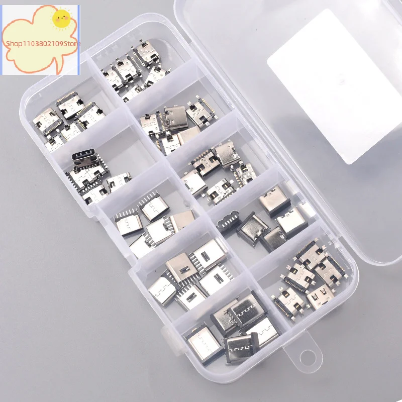 [HM]100PCS/Box 10Models Type-C USB Charging Dock Connectors Mix 6Pin And 16Pin Use For Phone And Digital Product Repair Kit