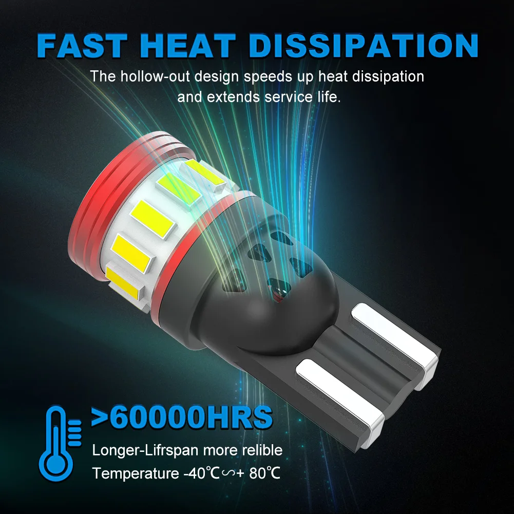 NAO 10x T10 W5W LED Light For Car 12V 3030 5W5 CANBUS NO Error Super Bright Marker Side Map Lamp White Amber Red Crystal Blue